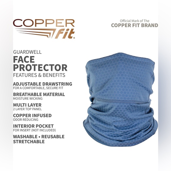 Copper Fit Unisex Adult Guardwell Face Cover and Neck Gaiter, Blue - Picture 2 of 5